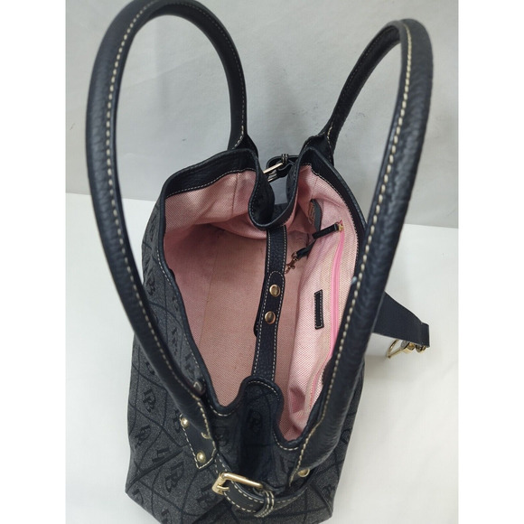 Dooney & Bourke Gray Canvas Leather Trim DB Printed Hook Satchel Shoulder Bag - Picture 8 of 16